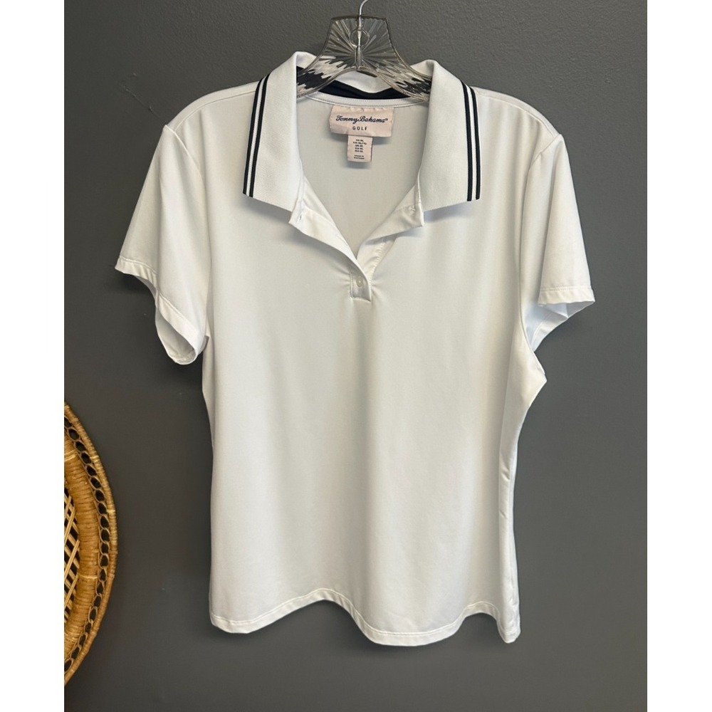Tommy Bahama Golf Womens Size XL Golf Top Polo‎ White Preppy Short Sleeve Tee